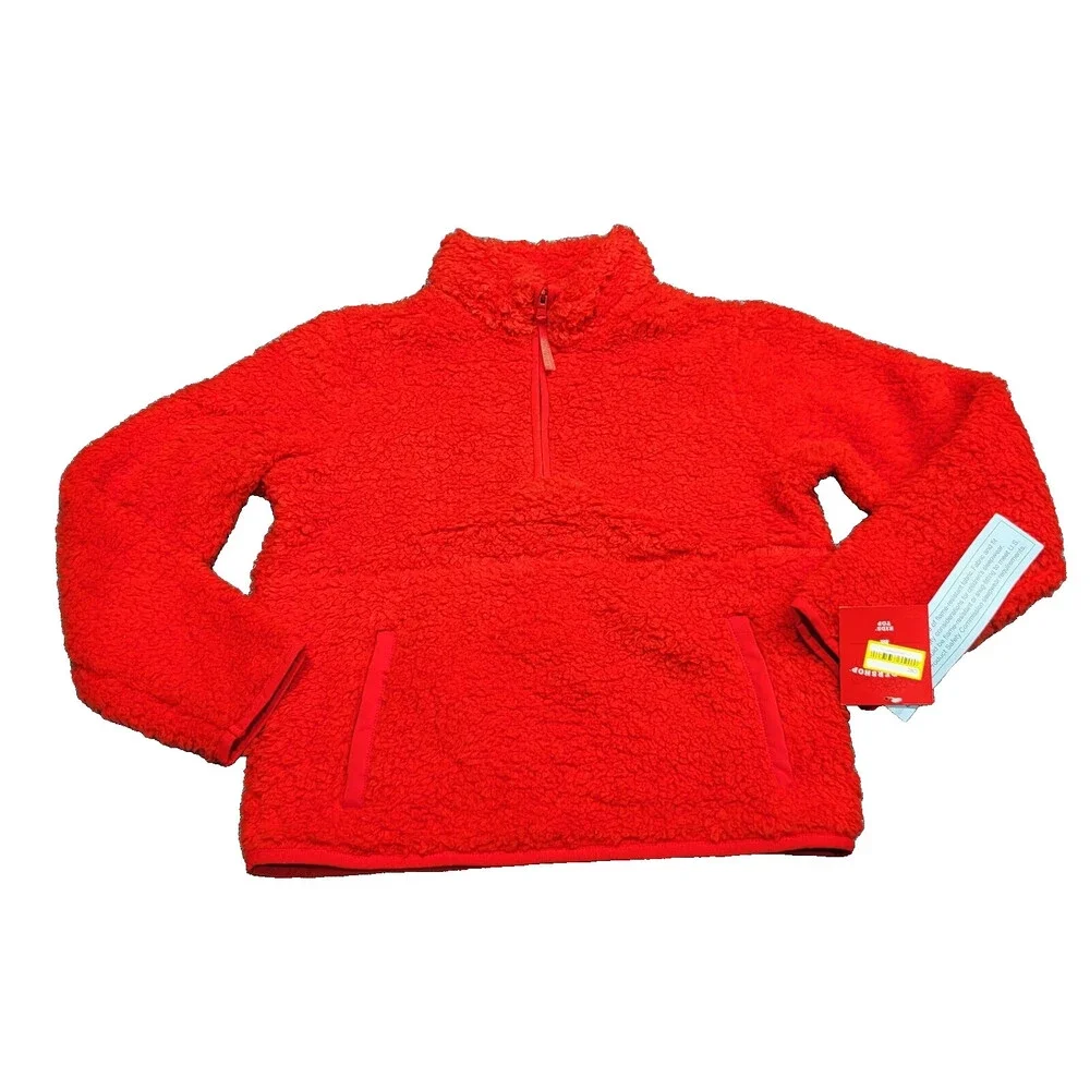 Wondershop Kids Faux Shearling Half Zip-Up Pajama Pullover Medium Size 8 Red